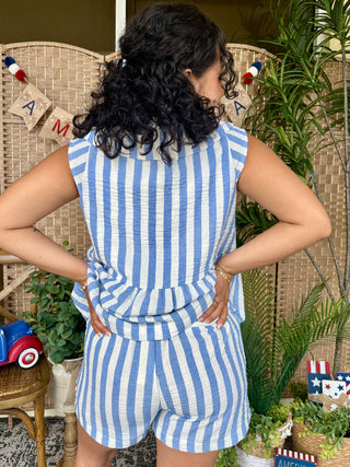 Alternate view of Blue Stripe Cotton Gauze Top
