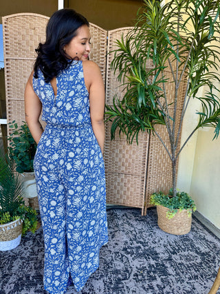 Alternate view of Walk the Line Blue Floral Jumpsuit
