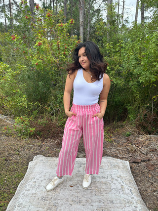 Oddi Pink Striped Relaxed Fit Cotton Pants