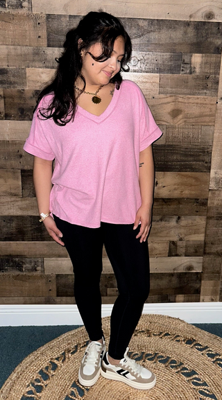 Super Soft VNeck Candy Pink Short Sleeve Top