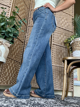 Alternate view of Mica Navy Wash Wide Leg Jeans
