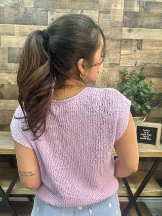 Alternate view of In Feb Lavender Relaxed Slub Knit Split Neck Sweater Top
