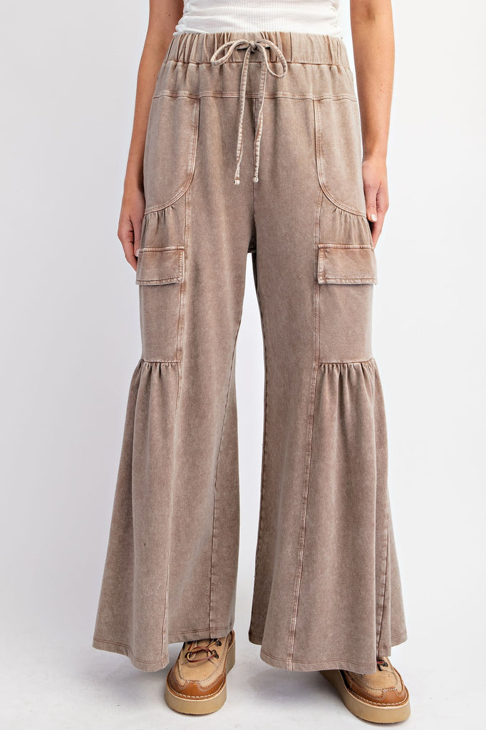 Easel Mocha Mineral Wash Wide Leg Pants - The Gypsy Belle Boutique