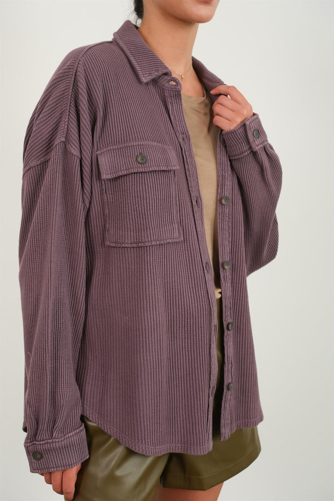 Deep Plum Ribbed Shacket Top - The Gypsy Belle Boutique