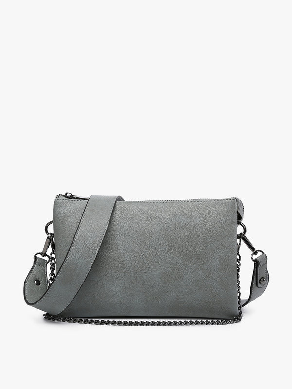 IZZY EARTH GREY Crossbody Faux Leather Organizer Purse w/ Chain & Strap - The Gypsy Belle Boutique