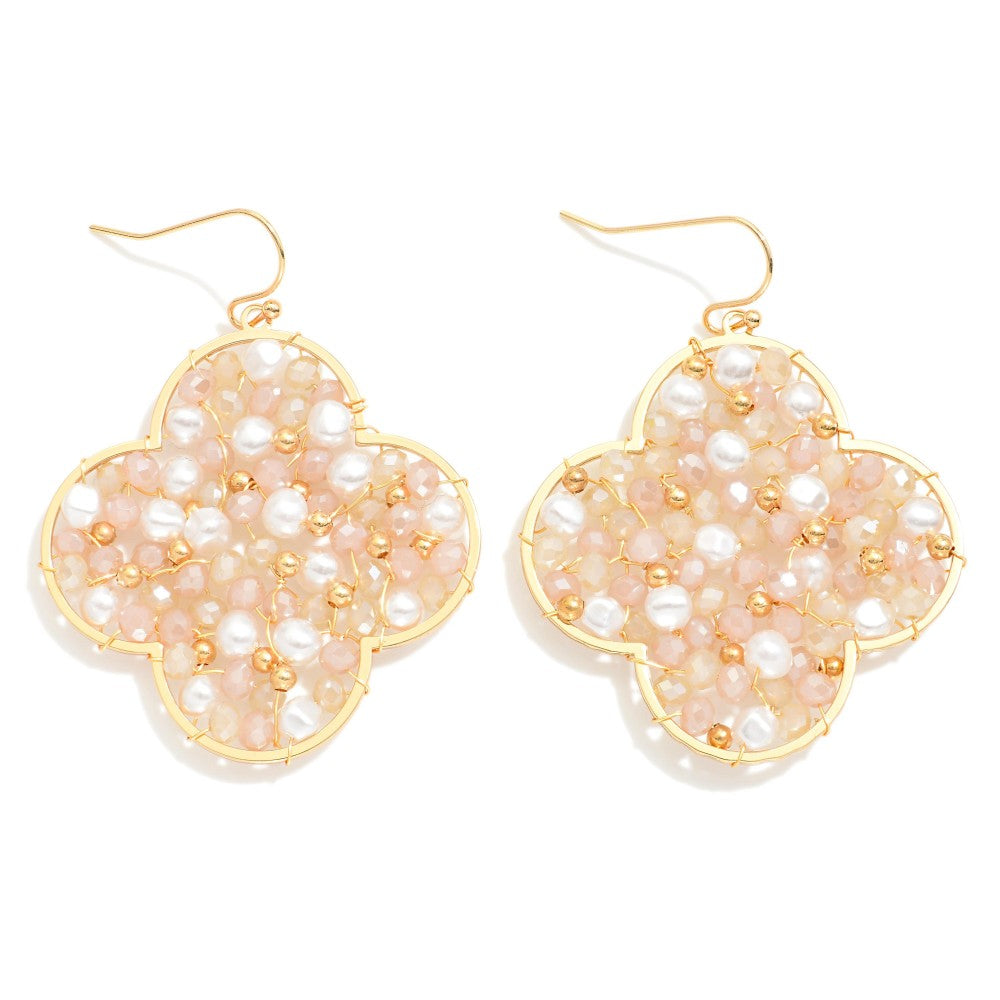 Champagne & Pearl Clover Drop Earrings - The Gypsy Belle Boutique