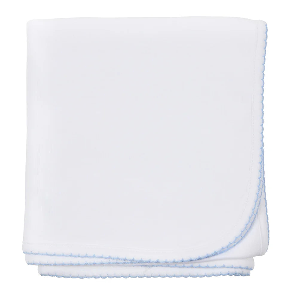 Magnolia Baby White with Blue Trim Receiving Blanket - The Gypsy Belle Boutique