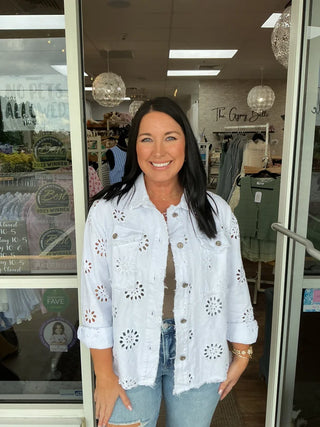 Sew in Love White Eyelet Button Down Relaxed Shacket