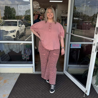 Stylish Pink & Leopard Print Terry Knit Pant by Easel – Perfect for a trendy and comfortable casual look