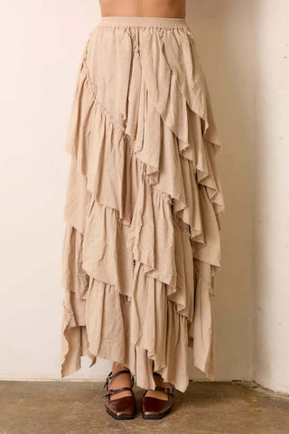 Natural Tiered Cotton Maxi Skirt, lightweight and flowy with a final sale offer. Perfect for a relaxed, boho-chic look.