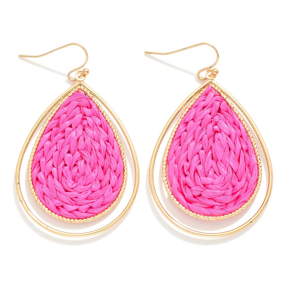 Hot Pink Raffia Teardrop Earrings - The Gypsy Belle Boutique