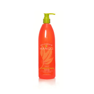 California Mango daily conditioner bottle, red-orange with green pump dispenser, 12.5 fl oz.
