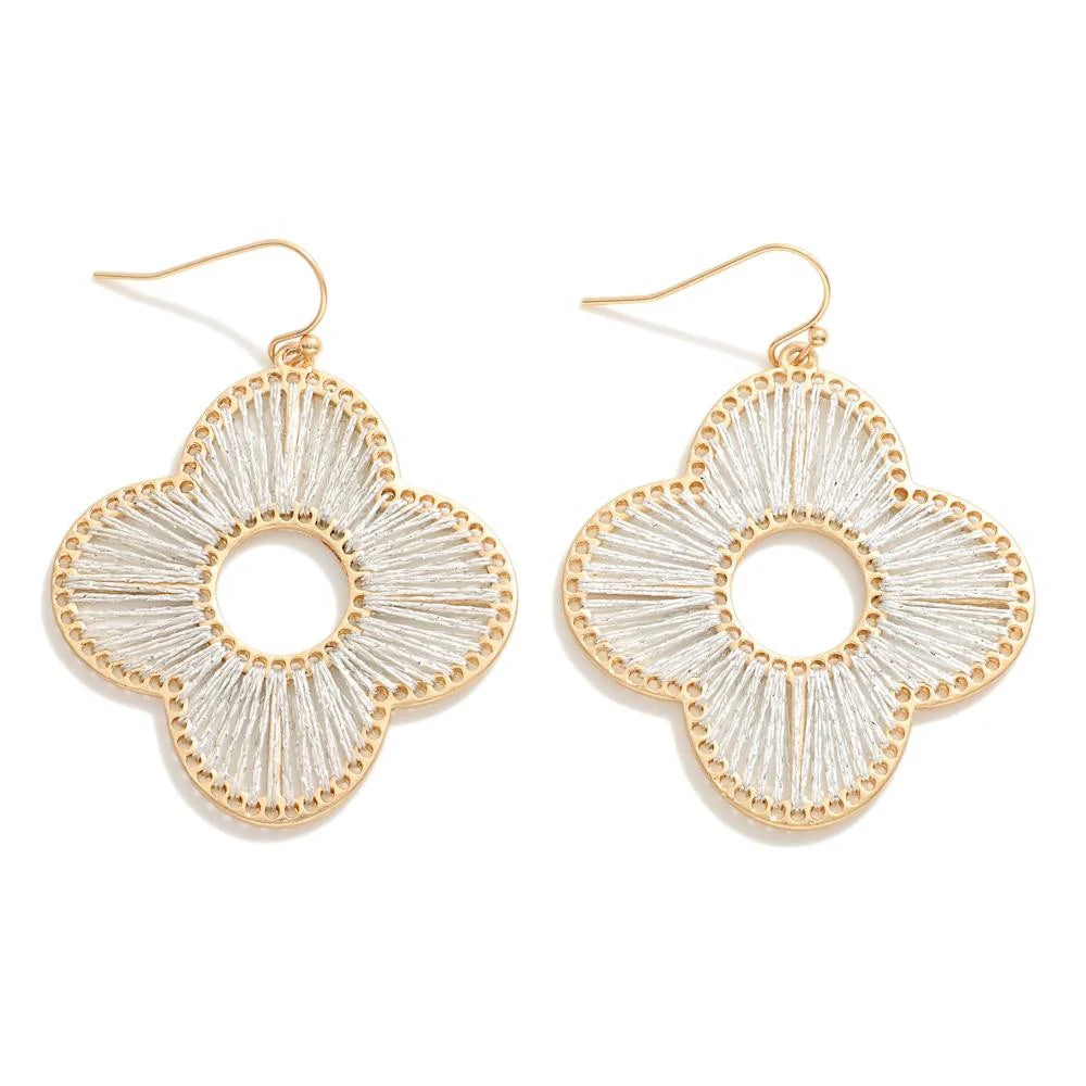 White Tinsel Wrapped Clover Drop Earrings - The Gypsy Belle Boutique