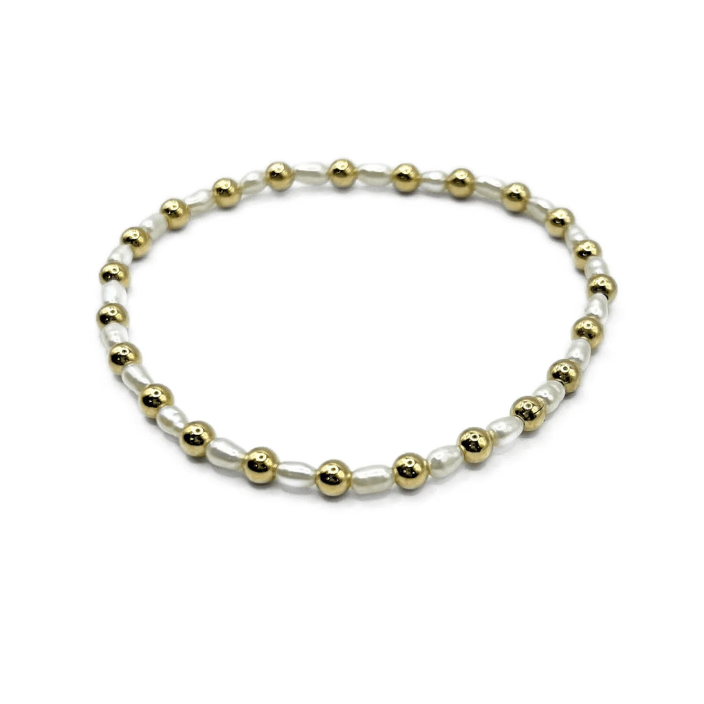 Erin Gray - 4mm 14k Filled Gold & Pearl Stretch Bracelet - The Gypsy Belle Boutique