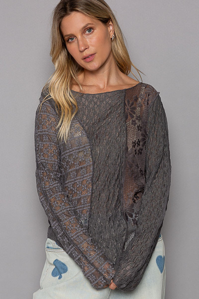 POL - Charcoal Layering Lace Top - The Gypsy Belle Boutique