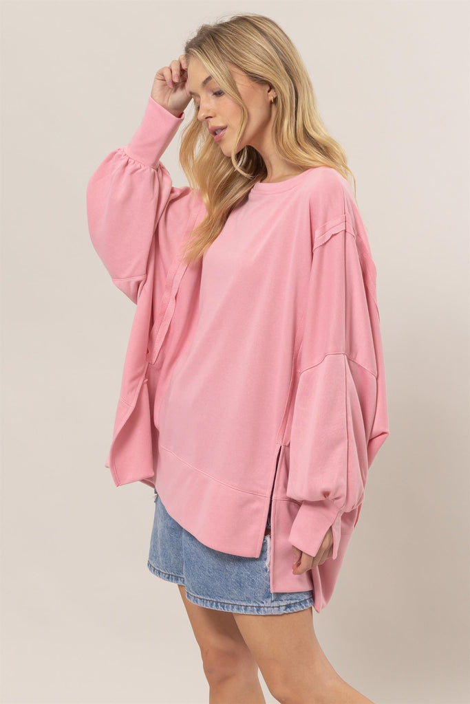 Pink Oversized Sweatshirt Top - The Gypsy Belle Boutique