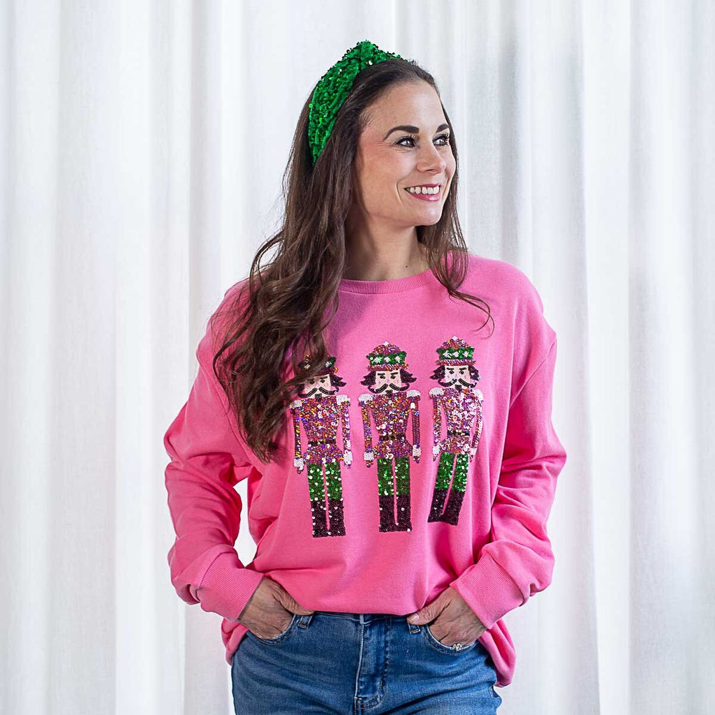 Hot Pink Nutcracker Sequin Sweatshirt Top - The Gypsy Belle Boutique