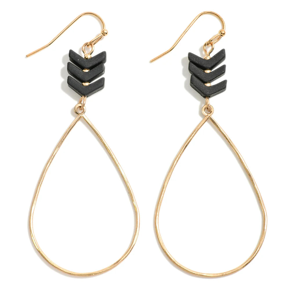 Gold & Black Chevron Teardrop Earrings - The Gypsy Belle Boutique