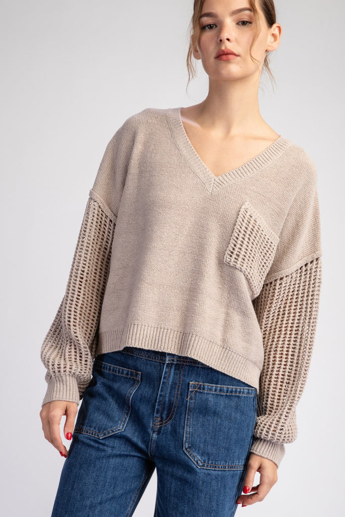 ee:some Oatmeal Pocket Knit Sweater Top - The Gypsy Belle Boutique