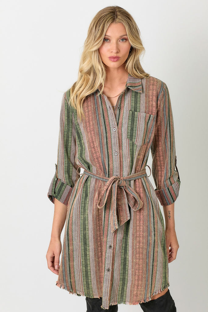 Vintage Wash Striped Shirt Dress - The Gypsy Belle Boutique