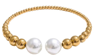 Lauren Kenzie Julia Pearl & Gold Bead Bangle Bracelet