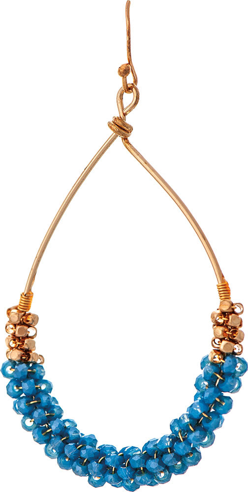 Gold & Blue Weave Bead Teardrop Earrings - The Gypsy Belle Boutique