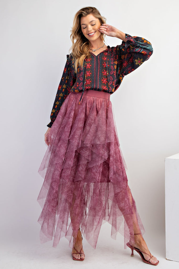 Easel - Plum Printed Tulle Ballerina Skirt - The Gypsy Belle Boutique