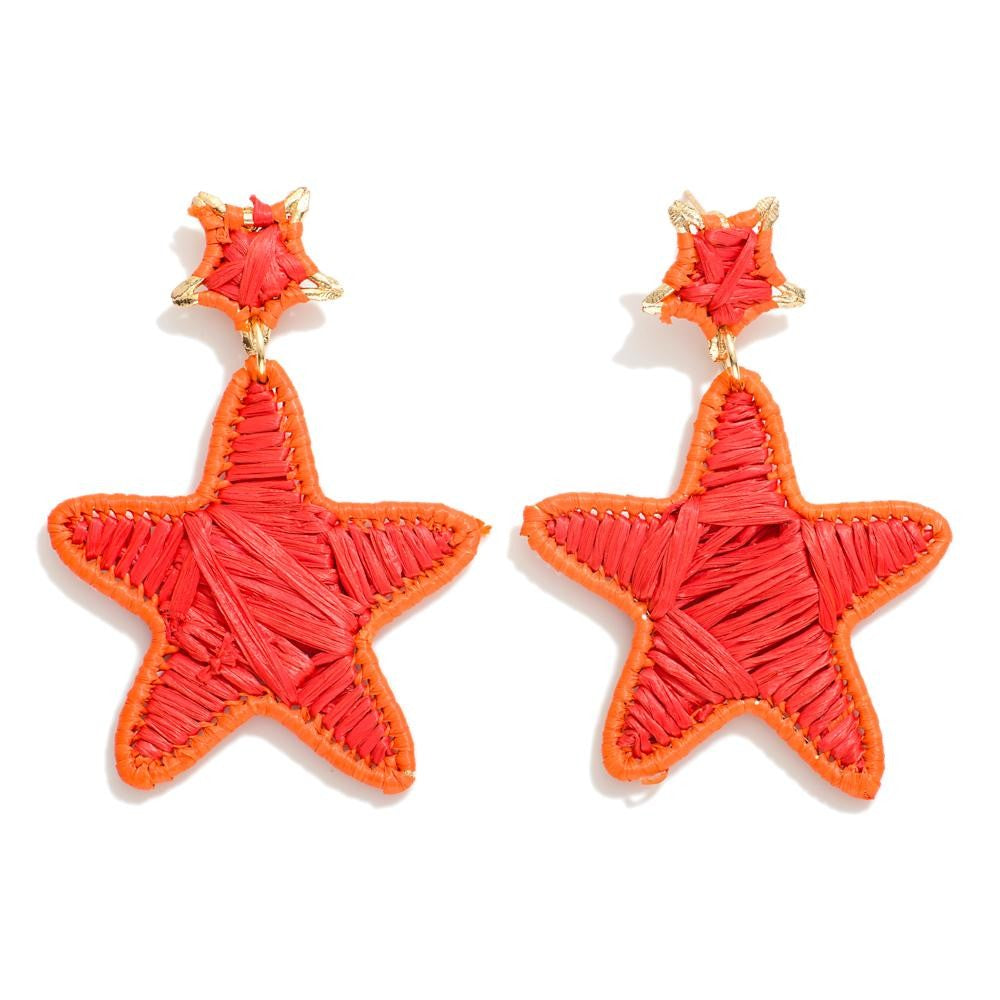 Red Raffia Wrapped Star Earrings - The Gypsy Belle Boutique