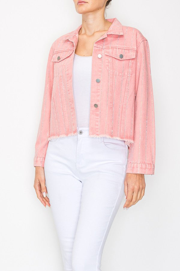 Hot Pink Rhinestone Denim Jacket - The Gypsy Belle Boutique