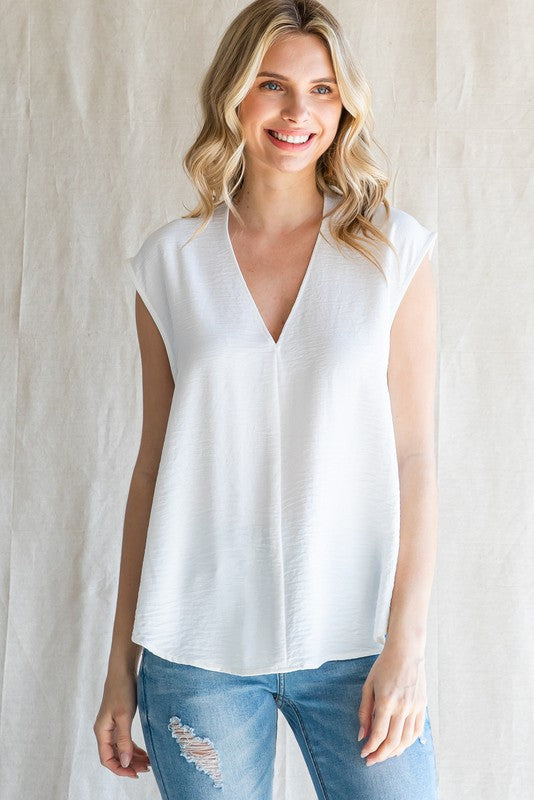 FINAL SALE Jodifl White Sleeveless V-Neck Top - The Gypsy Belle Boutique