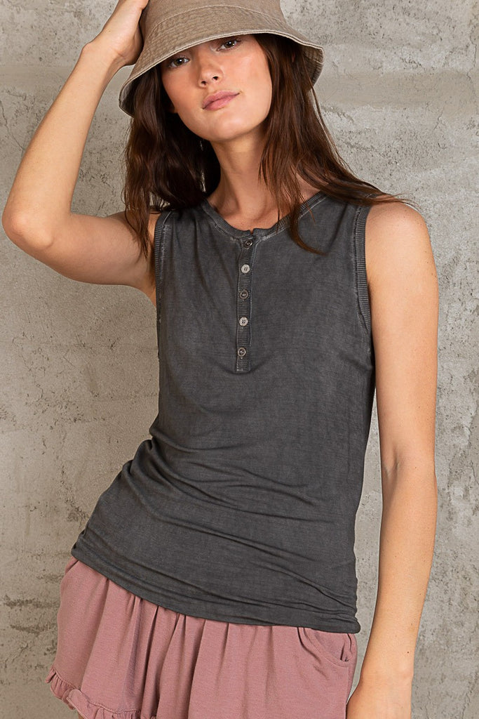 POL - Black Mineral Wash Sleeveless Top - The Gypsy Belle Boutique