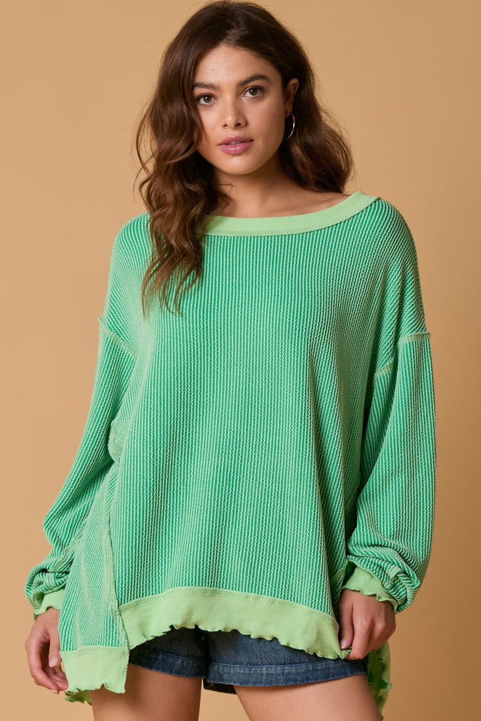 Fantastic Fawn - Green Comfort Cord Oversized Sweatshirt Top - The Gypsy Belle Boutique