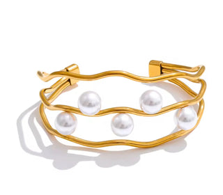 Lauren Kenzie Gia Pearl Bangle Cuff Bracelet