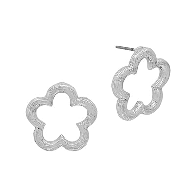 Worn Silver Textured Open Flower Stud Earrings - The Gypsy Belle Boutique