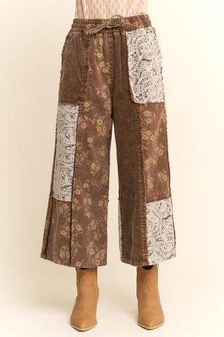 Davi & Dani Brown Corduroy & Floral Pants