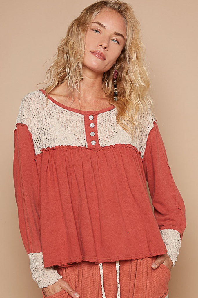 POL - Marsala & Cream Lace Top - The Gypsy Belle Boutique