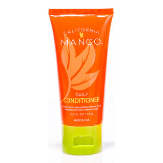 California Mango Daily Conditioner in bright orange tube with mango leaf design and green base.
