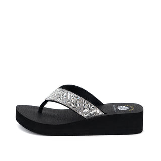Yellowbox Laura Black & Sparkle Wedge Sandal