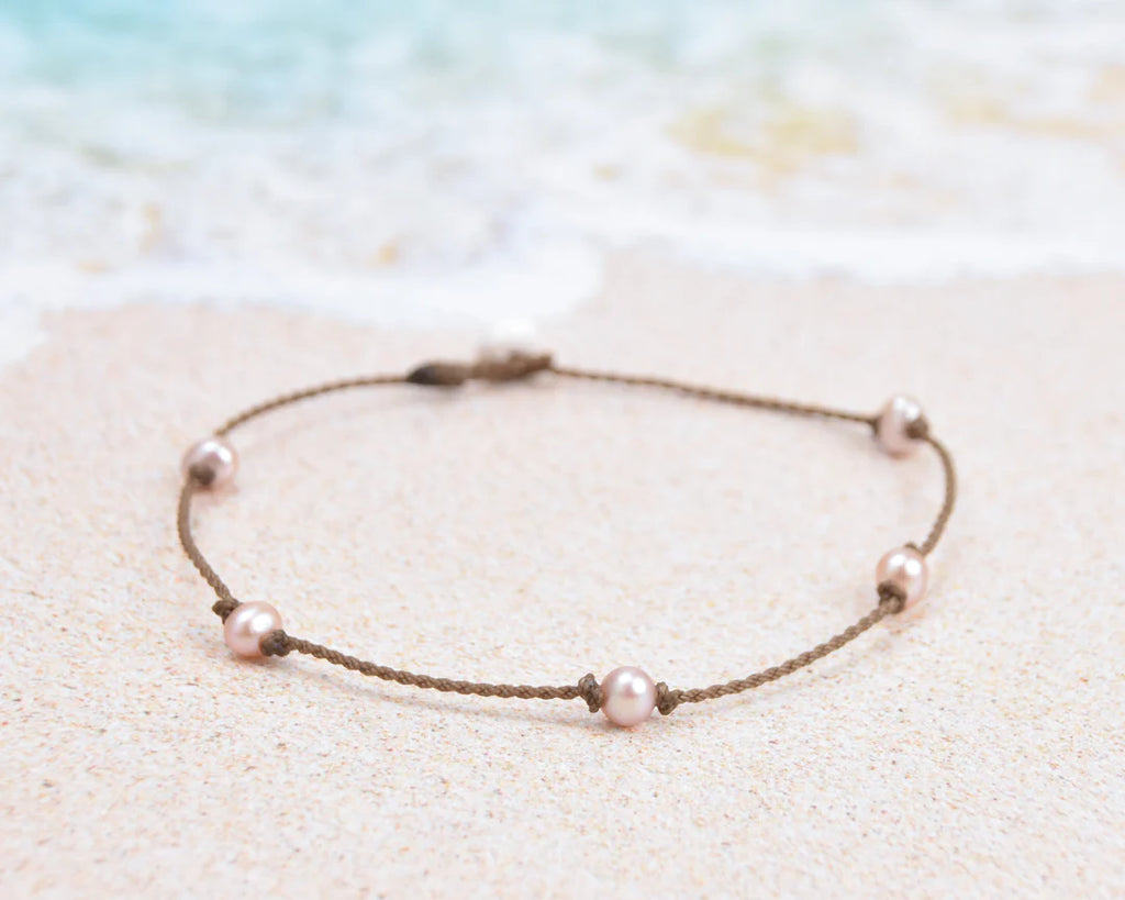 Tula Blue Princess Blush Pearl Oval Petite Anklet - The Gypsy Belle Boutique