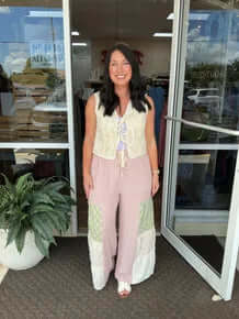 Dusty Pink Color Block Tiered Pants by Fantastic Fawn - Stylish and chic for a trendy wardrobe upgrade.