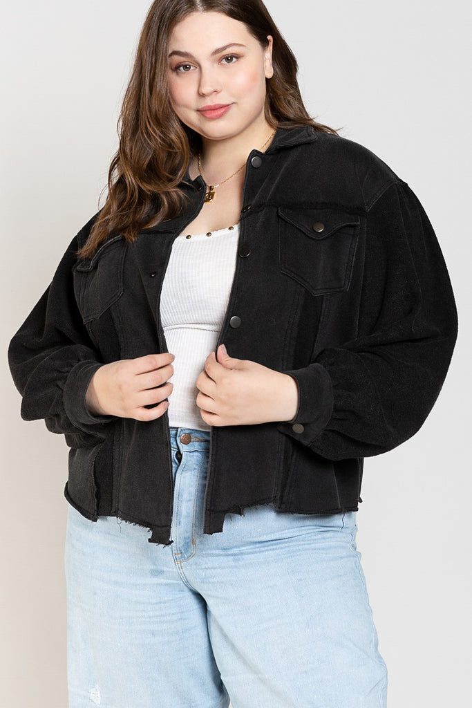 POL - Black Balloon Sleeve Shacket Top - The Gypsy Belle Boutique