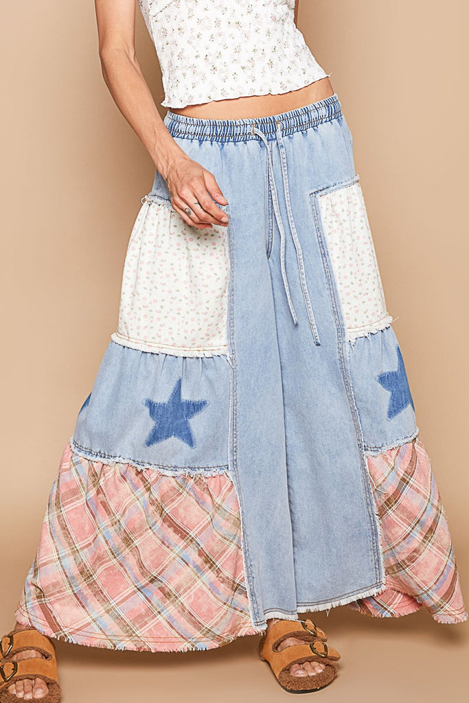 POL Patchwork Tiered Wide Leg Pants - The Gypsy Belle Boutique