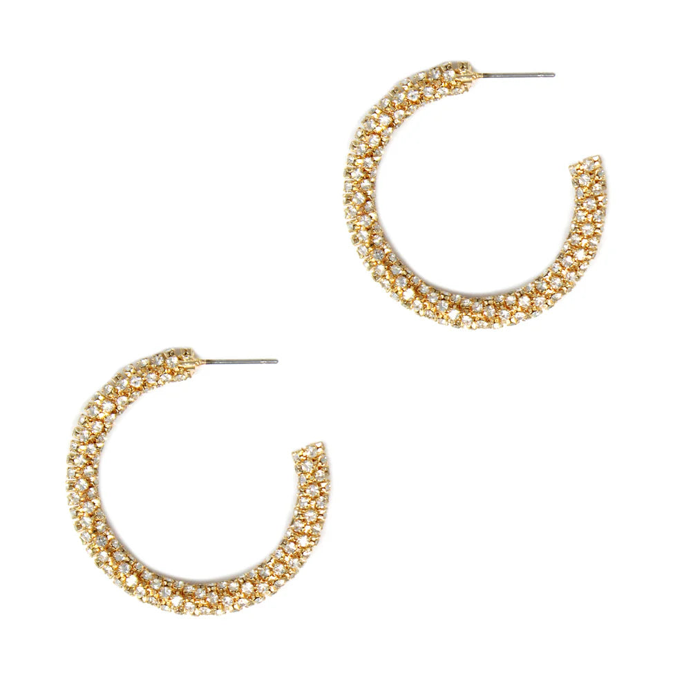 Gold Rhinestone Textured Hoop 1.5" Earrings - The Gypsy Belle Boutique