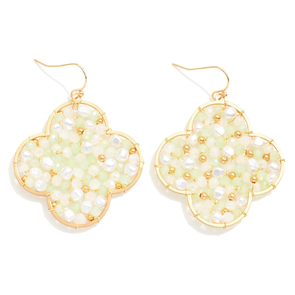 Lt Mint & Pearl Clover Drop Earrings - The Gypsy Belle Boutique