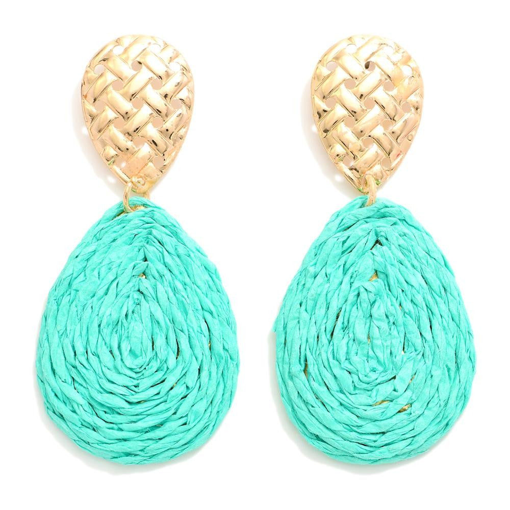 Mint Raffia Post Drop Earrings - The Gypsy Belle Boutique