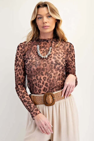 Easel Brown Leopard Layering Mesh Top, stylish and chic final sale item, with unique leopard print and lightweight design.