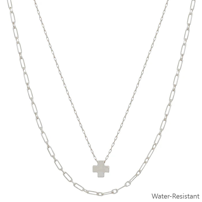 Layered Silver Cross Shape Charm and Chain Necklace - The Gypsy Belle Boutique