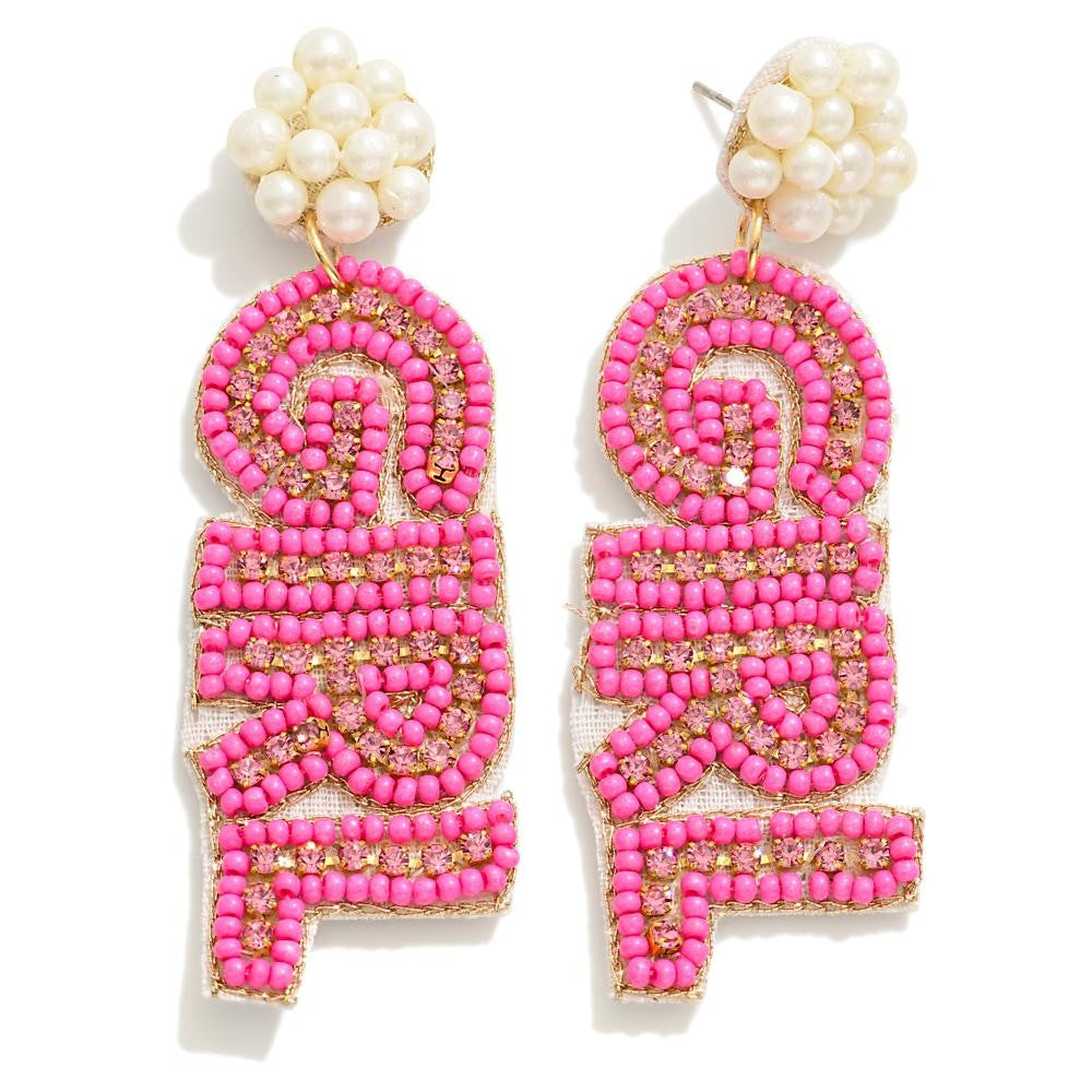 GIRL Seed Beaded Drop Earrings with Pearl Cluster Post - The Gypsy Belle Boutique