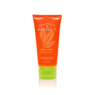 California Mango hand and body lotion tube with orange top and green base.
