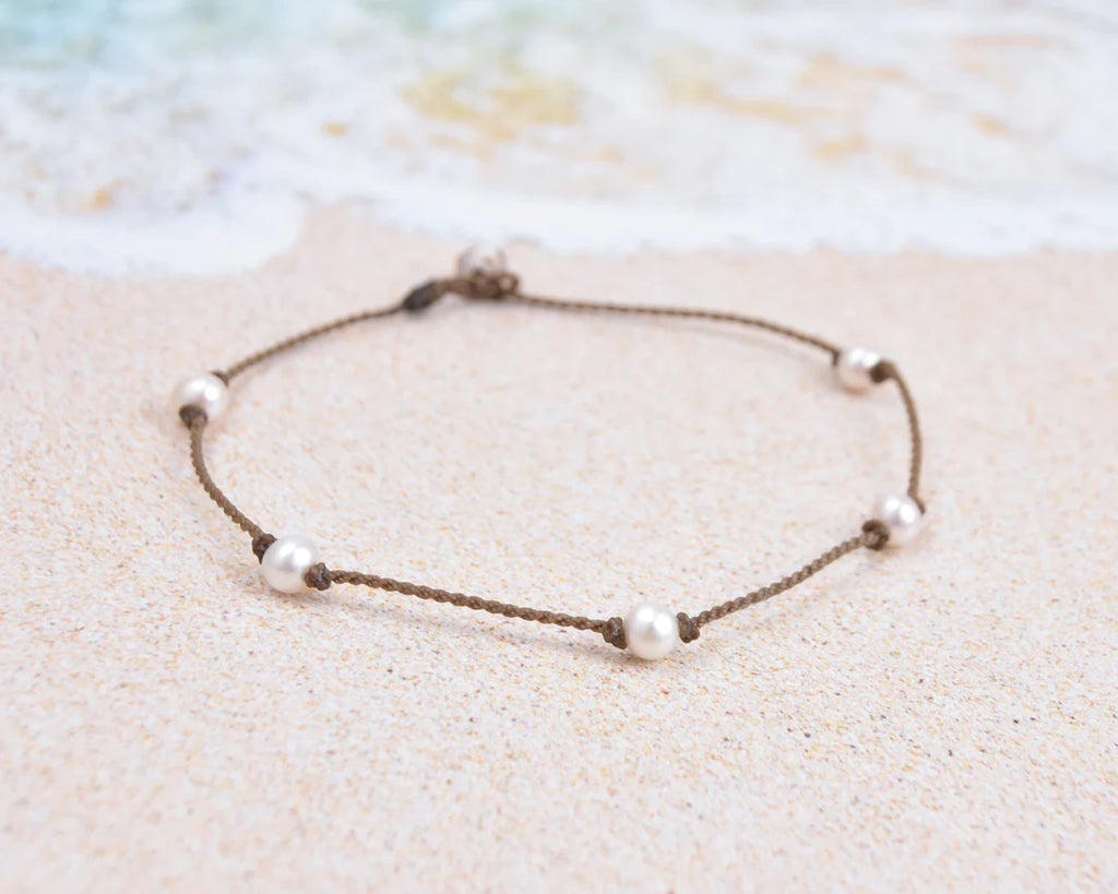 Tula Blue Princess White Pearl Oval Petite Anklet - The Gypsy Belle Boutique